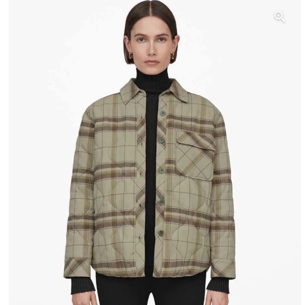 NEW ANINE BING JACOB JACKET IN GREEN KHAKI PLAID SIZE M